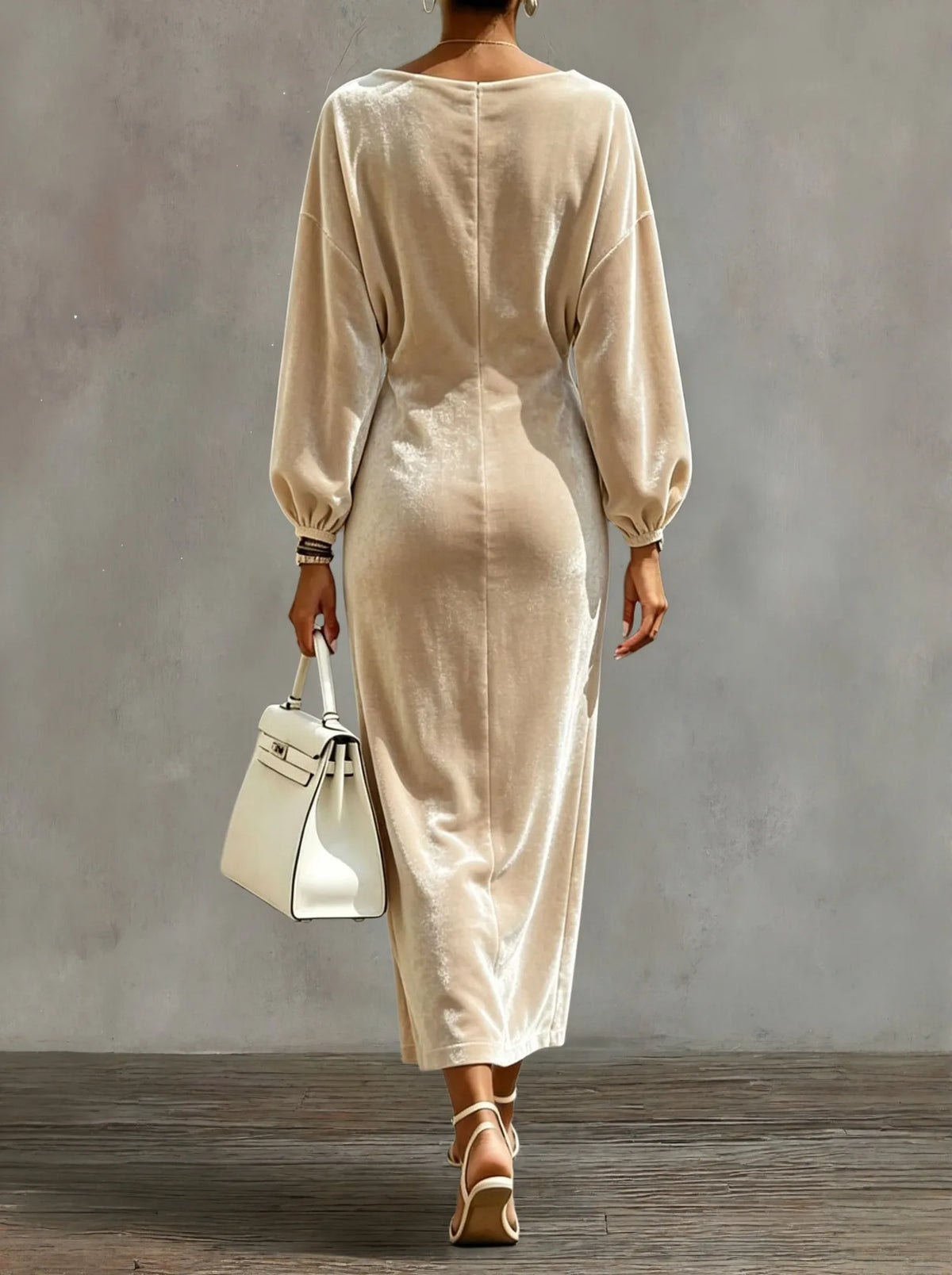 Women's Elegant Cowl Neck A-Line Dress with Lantern Sleeves