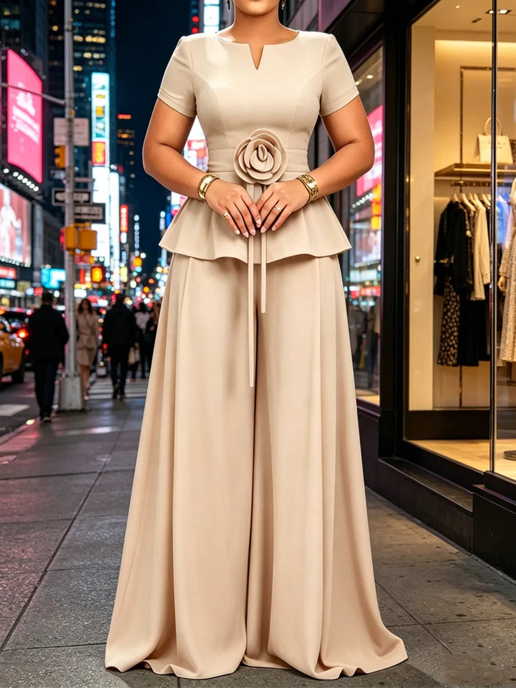Mlaiscsr 2 Piece Women's Set Elegant Peplum Blouse and Palazzo Pants Suit Perfect for Cocktail Parties Proms Formal Events 2026 LADYLYS