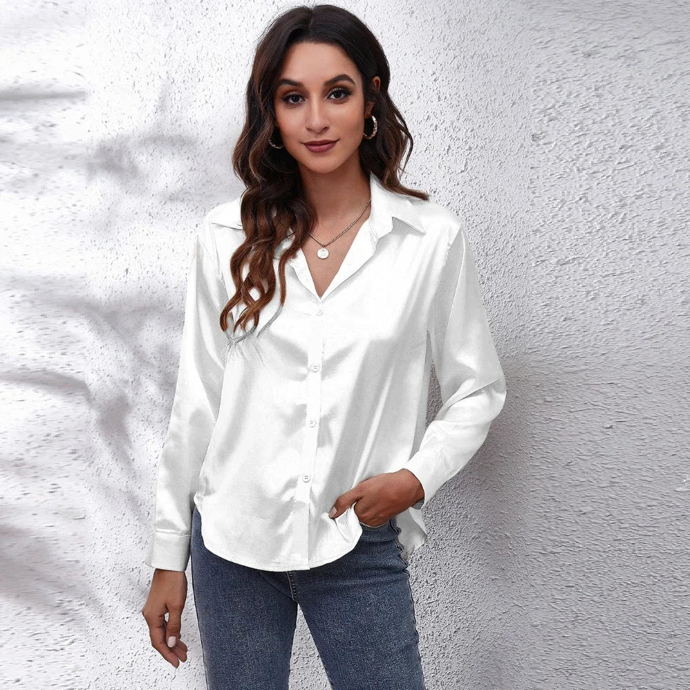 Satin Blouse Shirts Clothing Tops Elegant Long Sleeve Spring Autumn