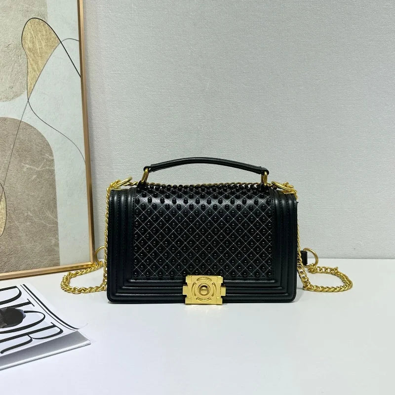 Luxury Designer Inlaid Pearls Lattice Embroidery Women's Shoulder Bag Fashion High-end Handbags Small Square Bag Versatile Purse LADYLYS