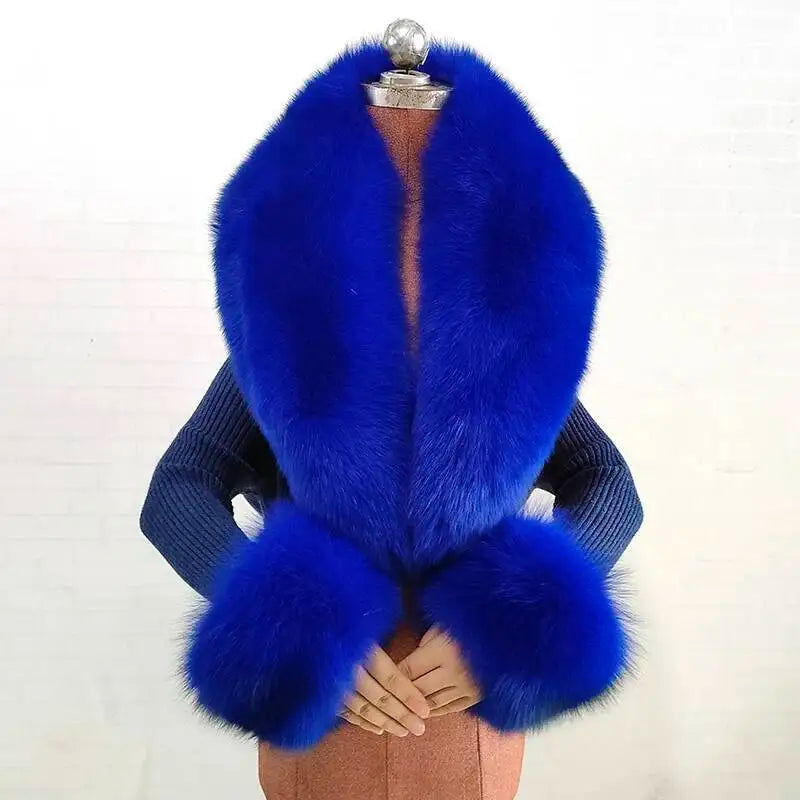 Women's Real Fur Collar and Cuffs Set, Fluffy Winter Scarf
