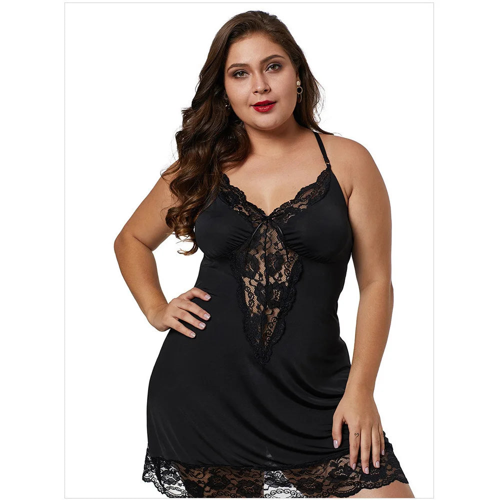 8XL Plus Size Sexy Lace Nightgown for Women Summer Pajamas Dress V Neck LADYLYS