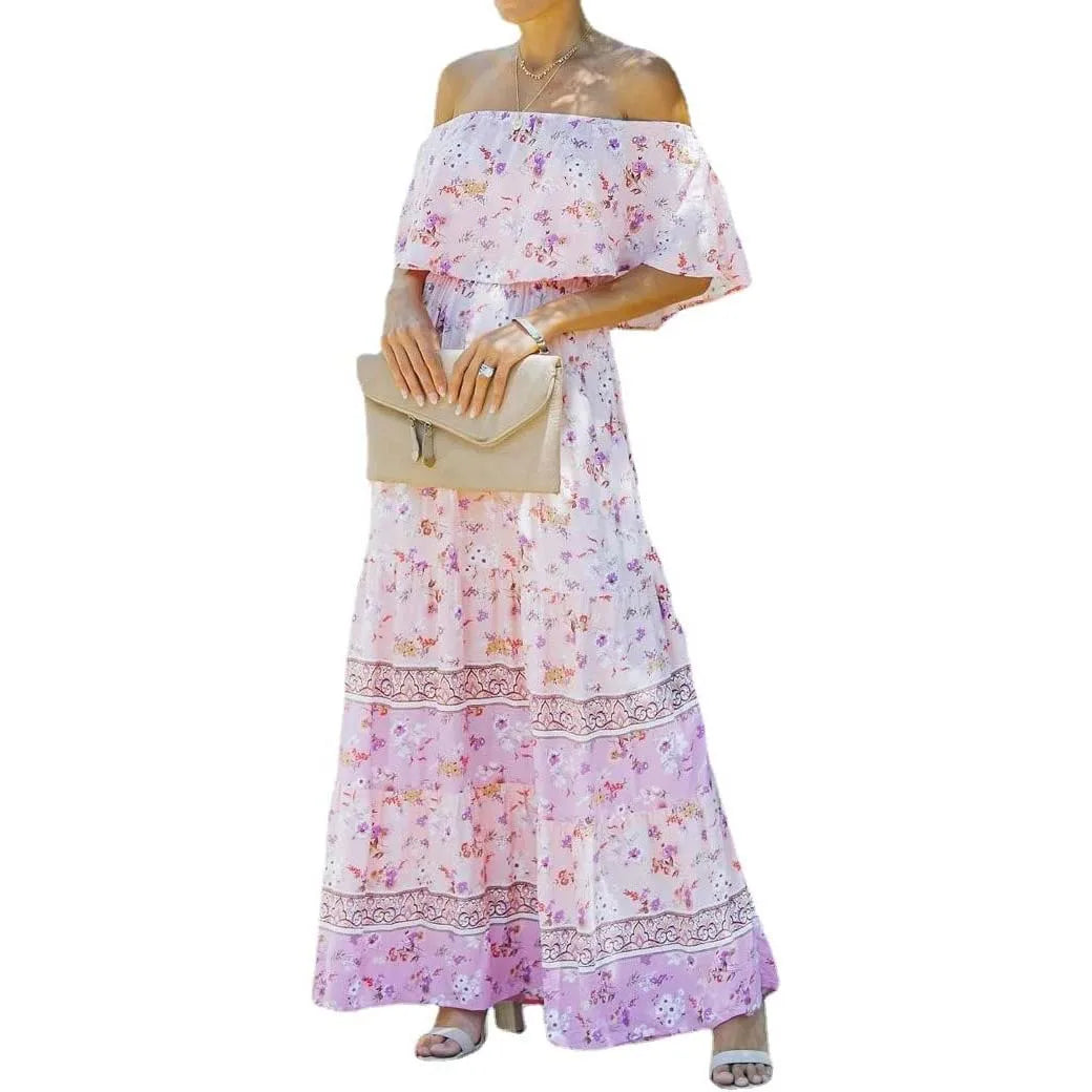 Ethnic Mexican Cinco De Mayo Summer Floral Print Off Shoulder Dress LADYLYS