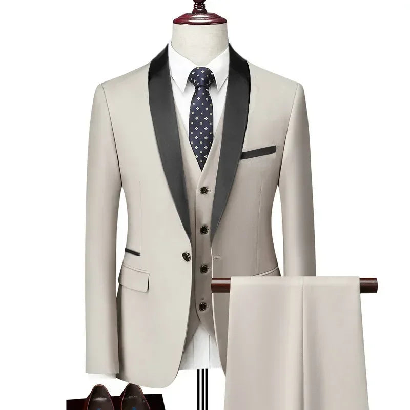 Lapel Black Collar 3 Pcs Suit Set Coat Vest Trousers LADYLYS
