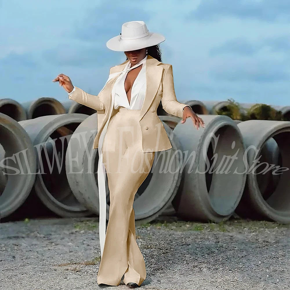 Women's 2-Piece Tuxedo Suit – Double Breasted V-Neck Blazer & Pants | Office, Wedding & Evening