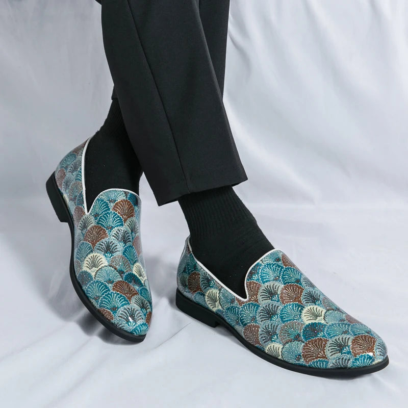 Trend New Designer Printing Pattern Loafers For Men Leather Shoes LADYLYS