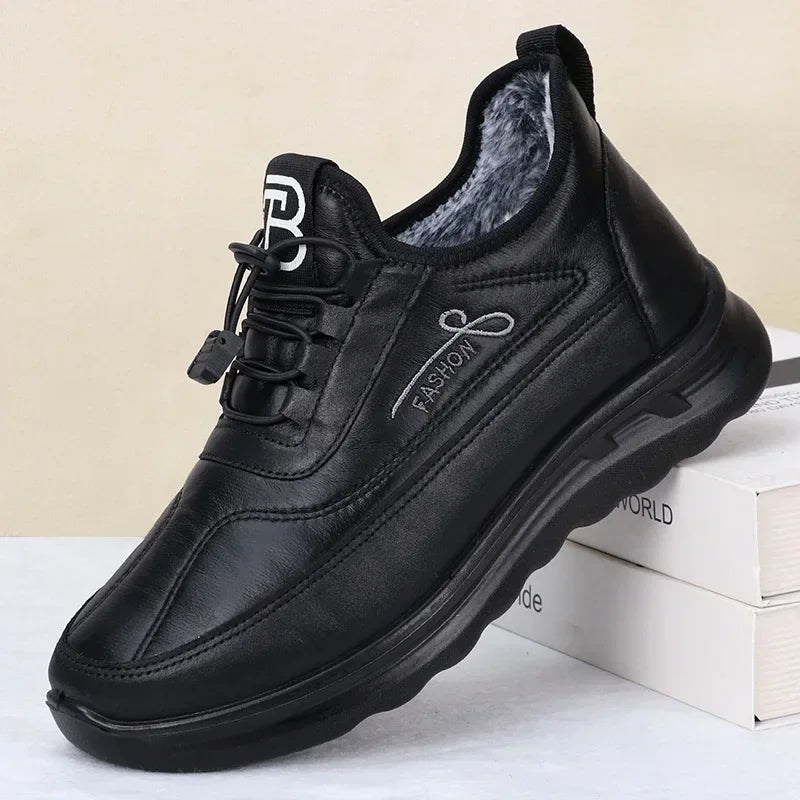 Men's Warm Plush-Lined Lace-Up Ankle Boots – Winter PU Leather Booties
