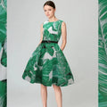 Retro Hepburn Style Sleeveless Printed Slimming Dress with Belt Large Skirt Evening Gown LADYLYS