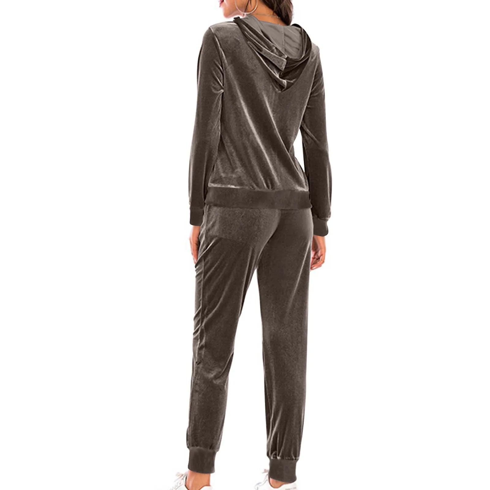 Women's Velvet Tracksuit 2-Piece Set – Full-Zip Hoodie & Jogger Sweatpants with Pockets