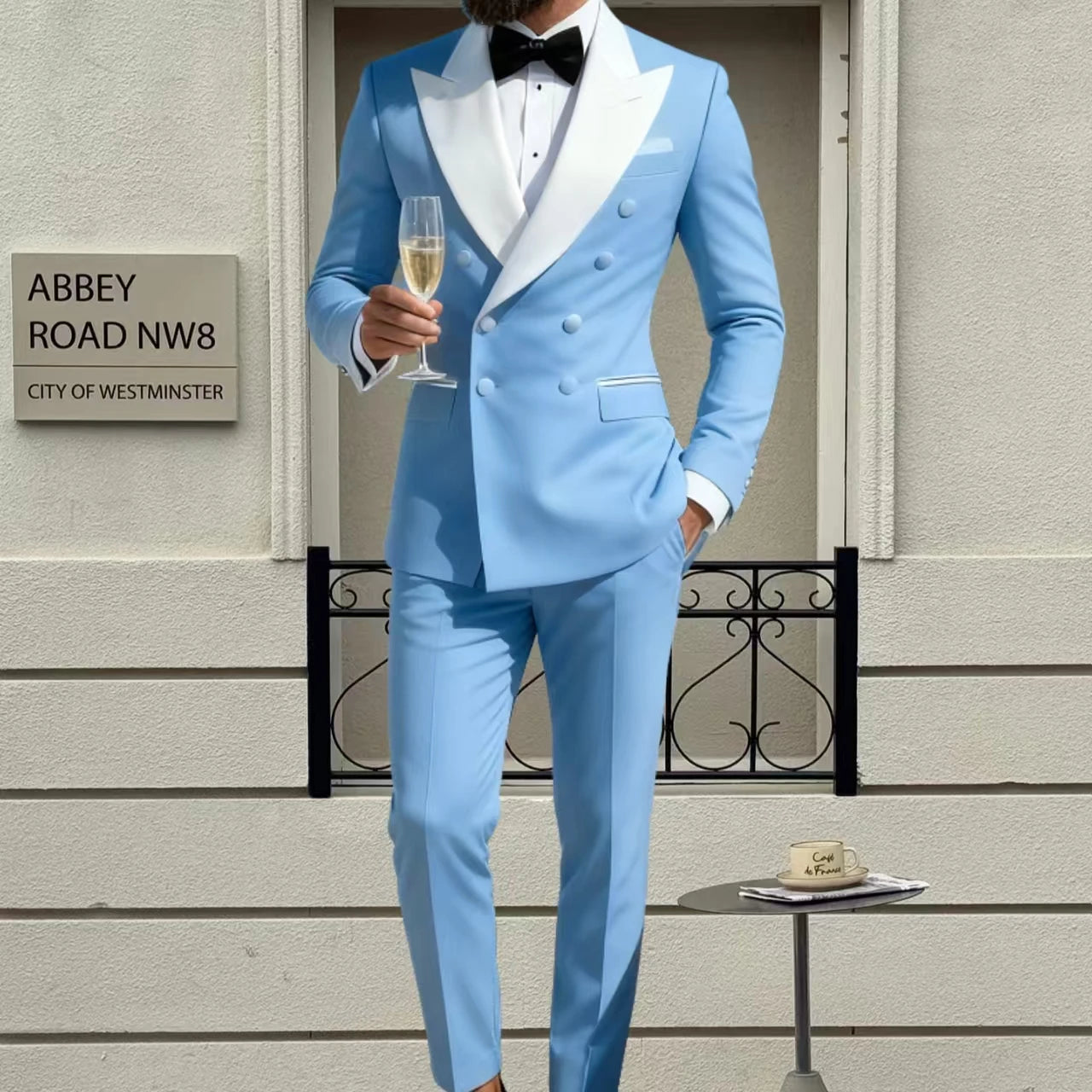 Men's 2-Piece Casual Smoking Set White Lapel Blazer Pants LADYLYS