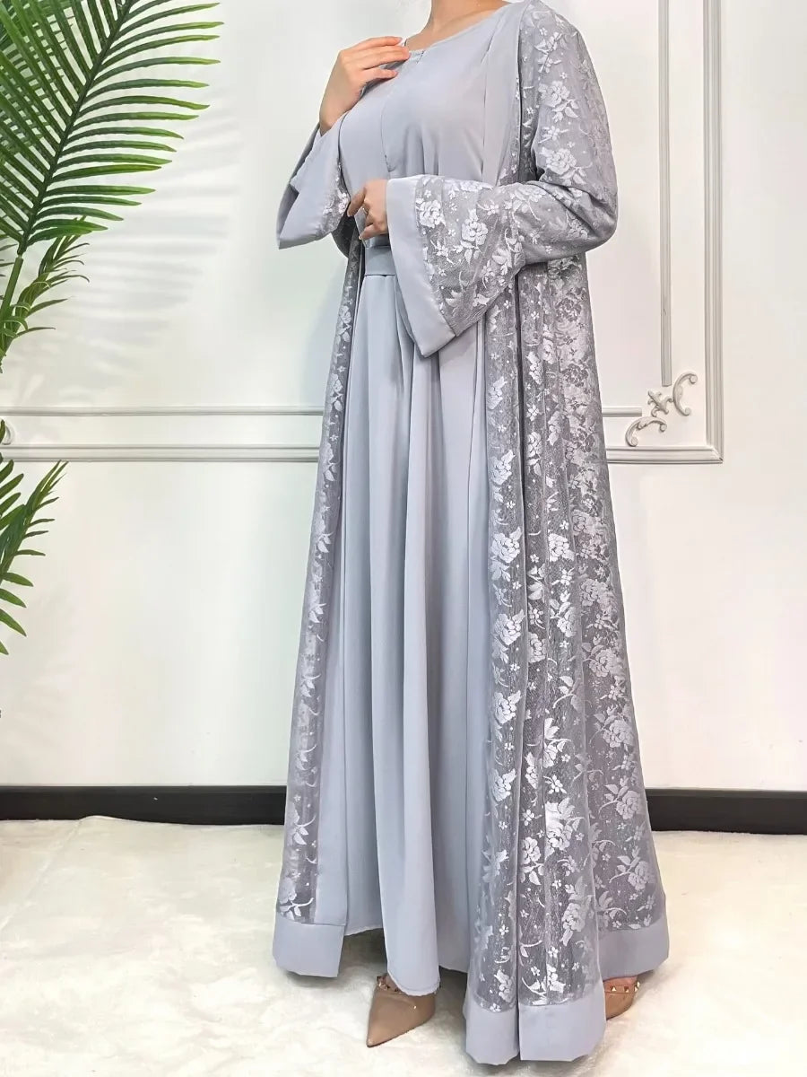 Ramadan Eid Prayer Lace Abaya 2 Piece Set Inner Dress LADYLYS