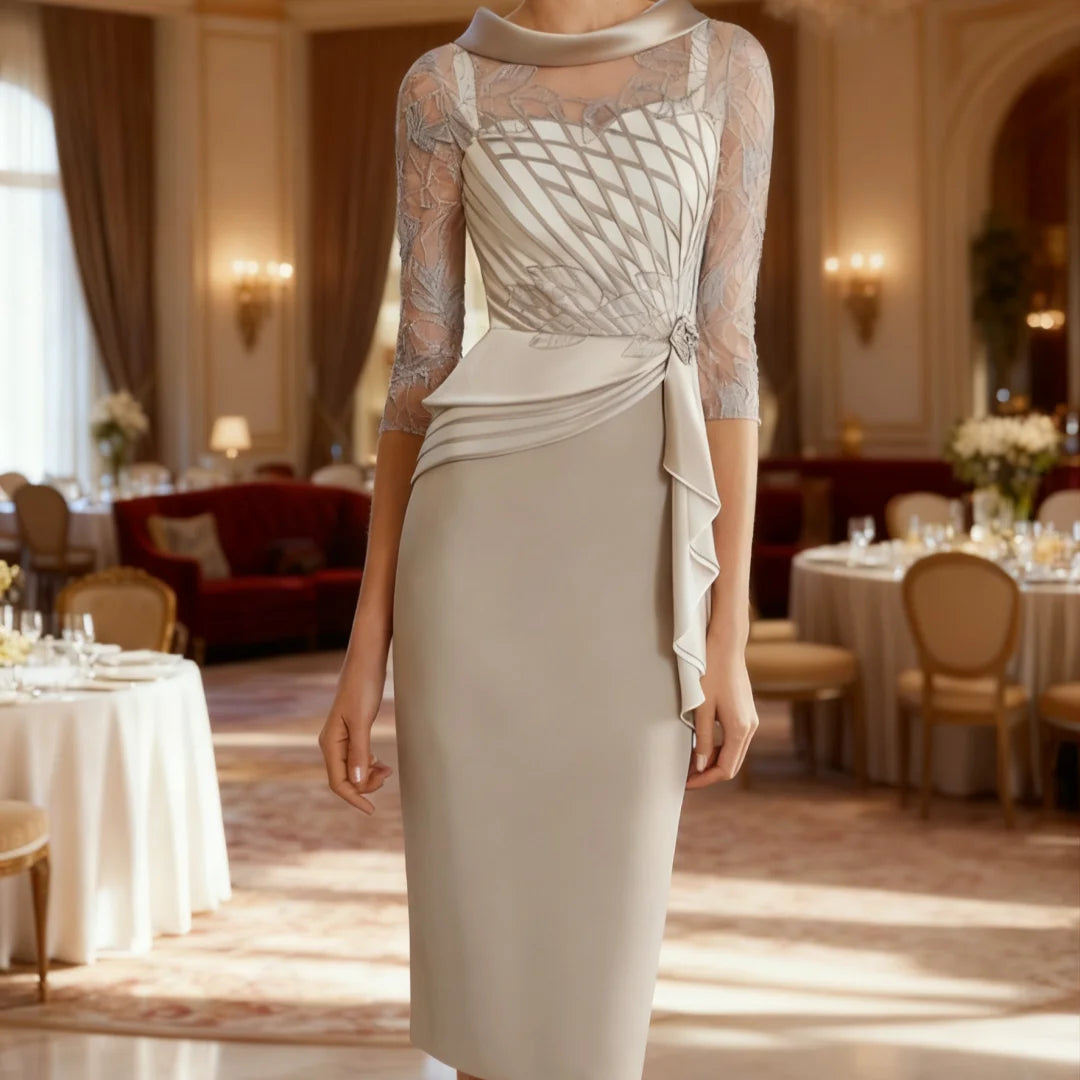 Appliques Plus Size 3/4 Sleeves Mother Of The Bride Dresses Sheath Knee Length Short Groom Mother Dresses For Wedding Customized LADYLYS