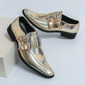 Luxury Men's Glossy Leather Loafers – High-End Green Banquet, Pointed Toe Chelsea