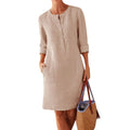 Cotton Linen Tunic Dress – Vintage Straight Cut, Half Sleeve