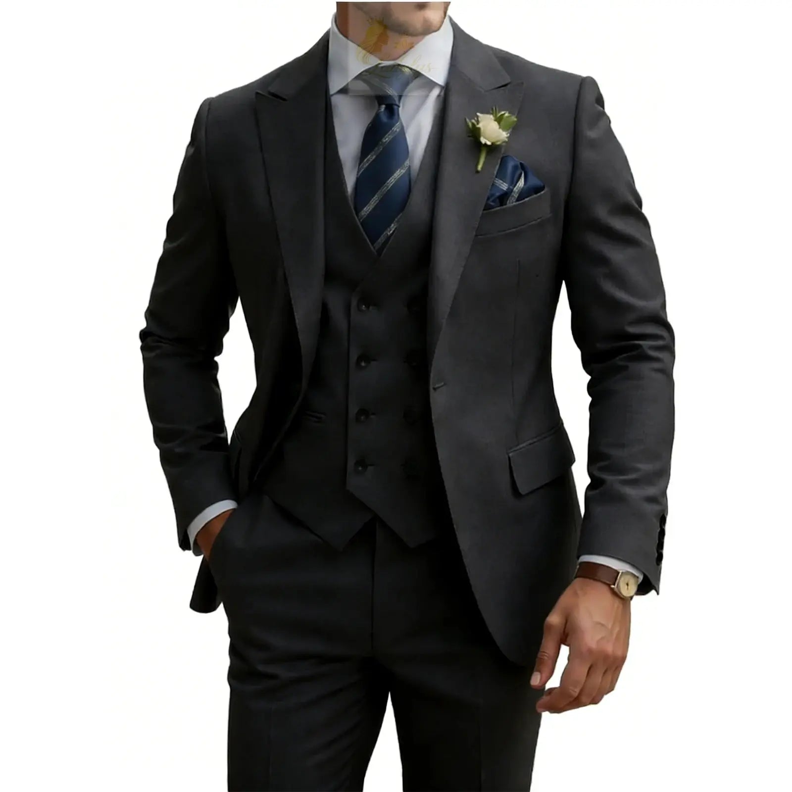 3 Piece Slim Fit For Men Double Breasted Suit Wedding Prom Suits Formal Business Dinner Tuxedo LADYLYS