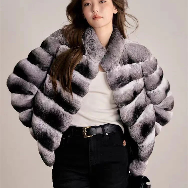 Women's Faux Chinchilla Fur Short Coat — Plush Splicing Outerwear