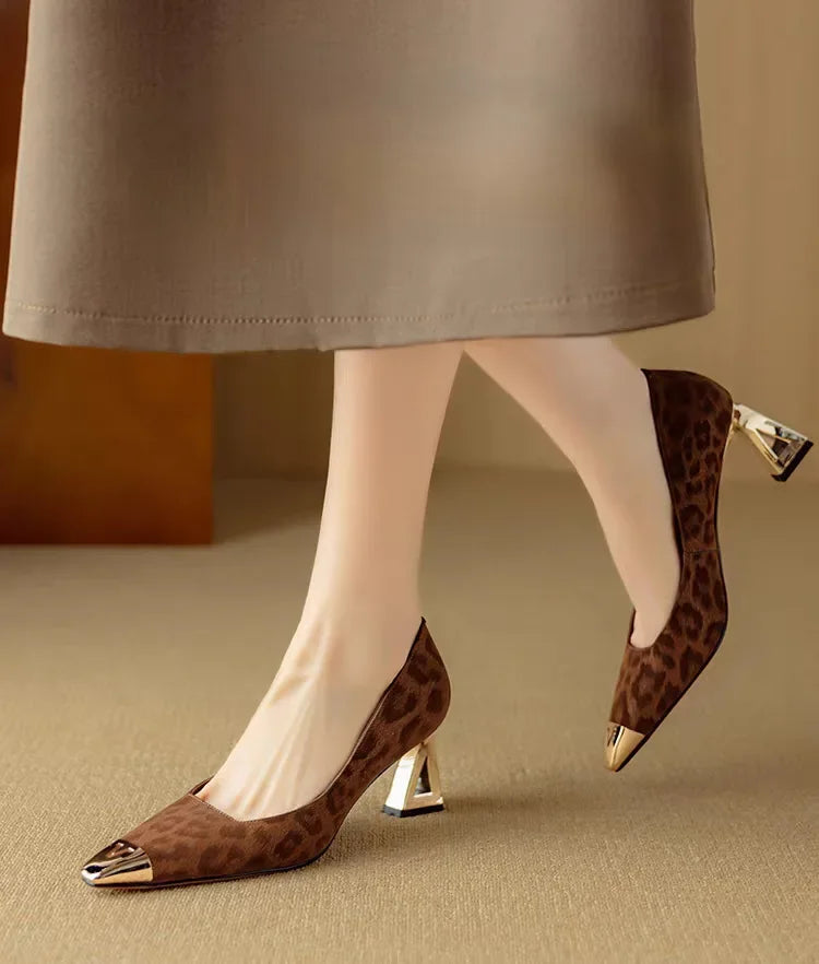 Elegant French Style High Heels – Leopard Print, Low Cut, Evening Shoes