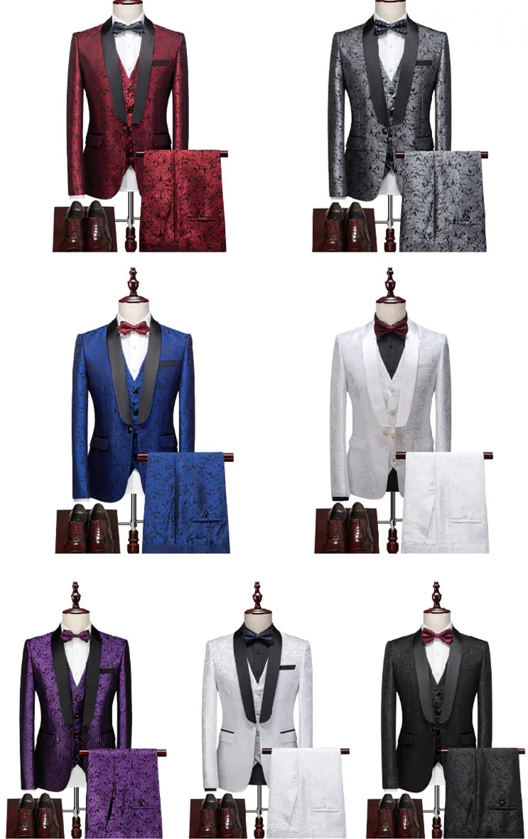 Men's Slim Fit 3-Piece Suit Set – Blazer, Vest & Trousers