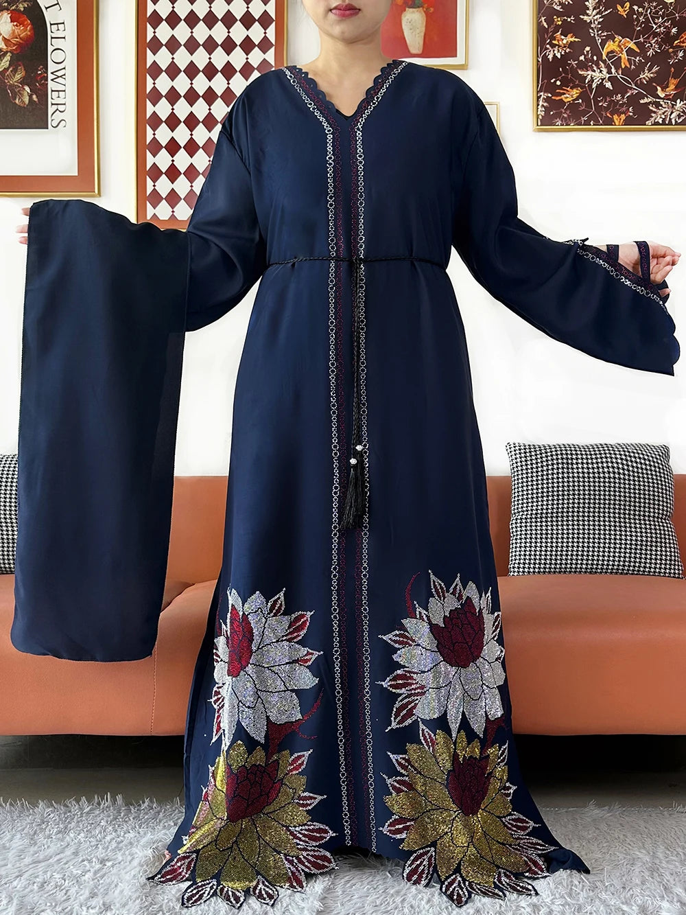 Muslim Party Dress Chiffon Diamond Long Sleeve Casual LADYLYS