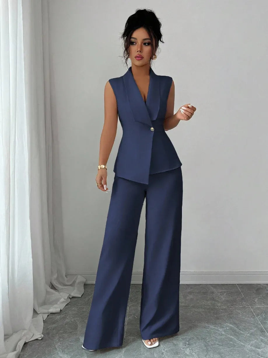 Women's Blazer & High-Waisted Wide-Leg Trousers Set