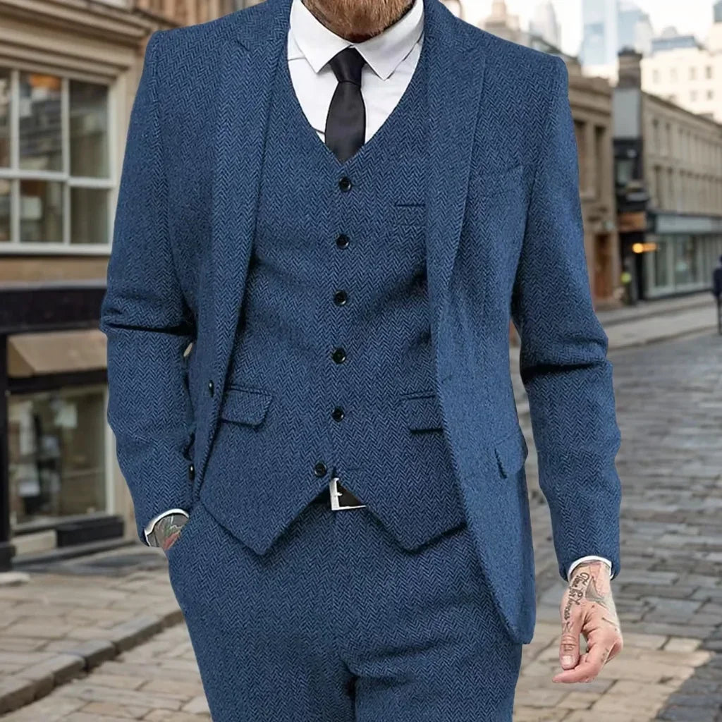 Men's Slim-Fit Herringbone Three-Piece Suit