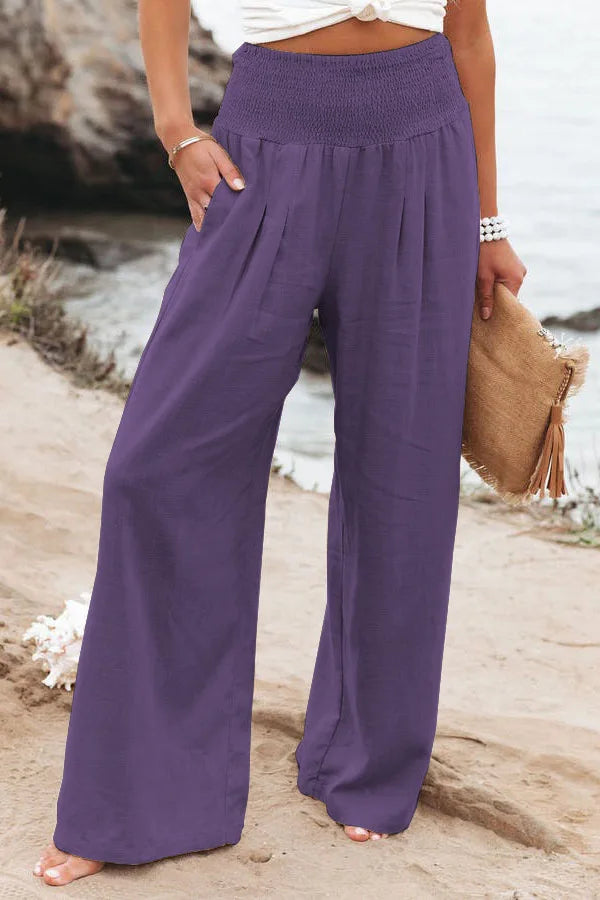 Women's High-Waist Wide Leg Pants — Drawstring Elastic Waist | Casual Beach Trousers | Plus Size