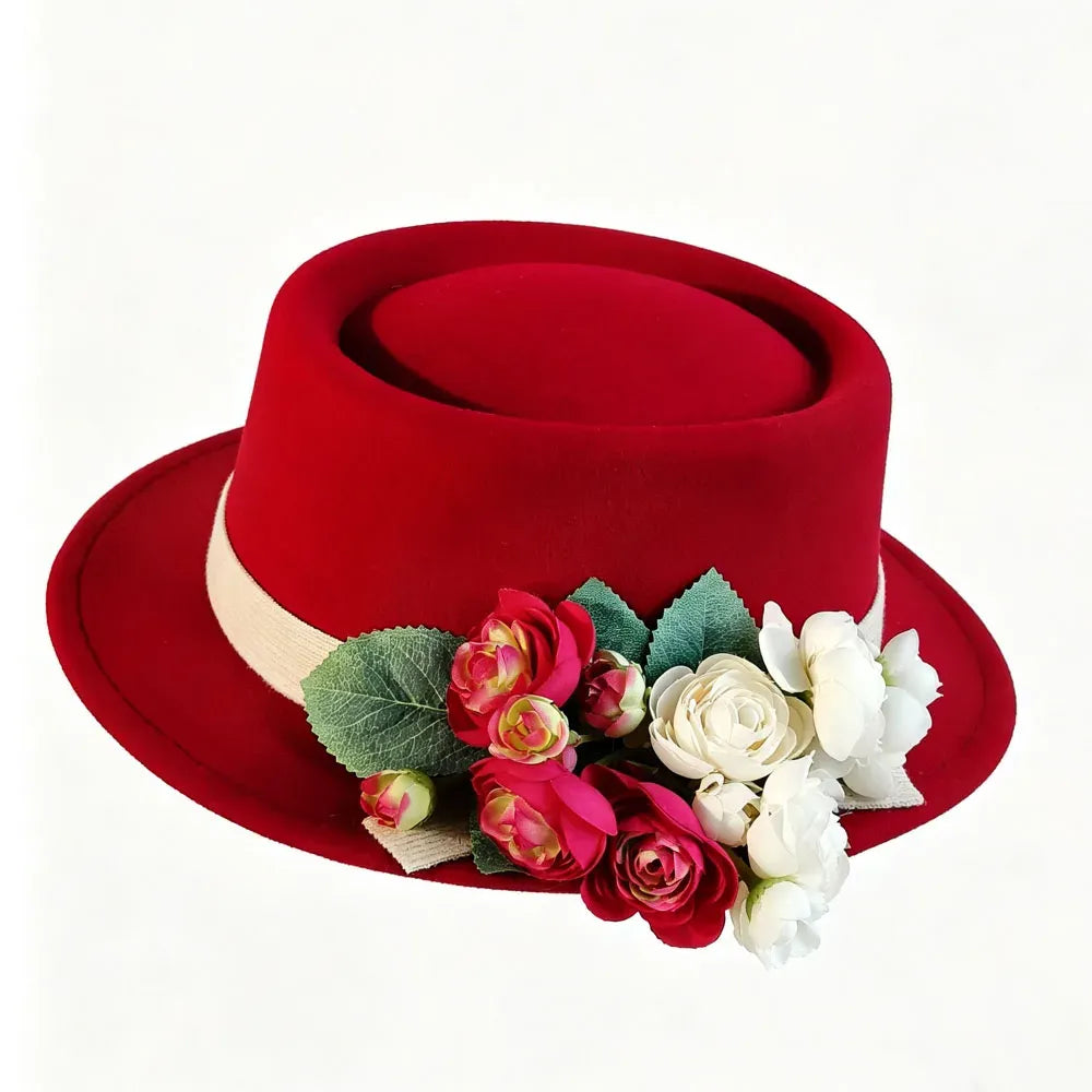 Floral Fedora Hat with Ribbon and Small Brim