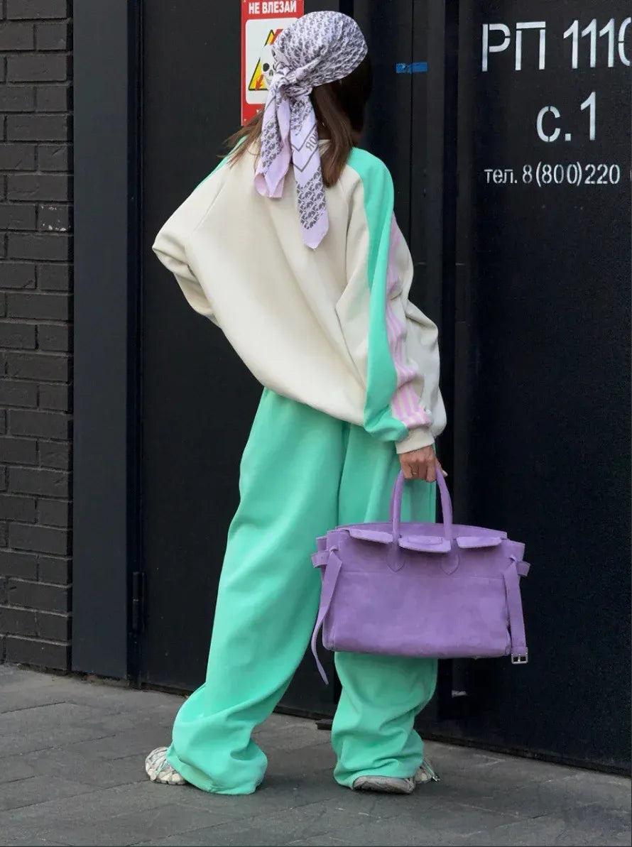 Women's Colour-Block Sweatshirt & Trousers Set