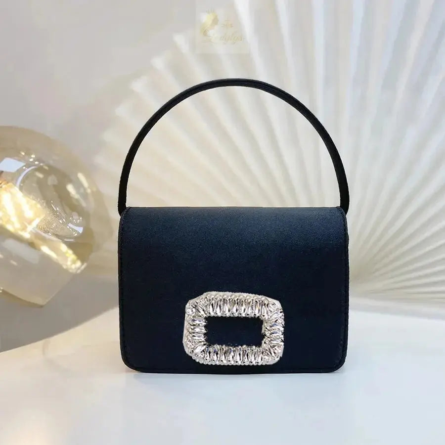 Luxury Diamond Square Button Evening small Bag Clutch Purses Satin Rhinestone LADYLYS