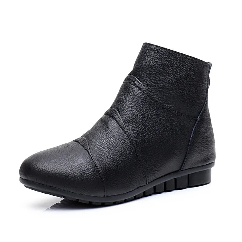 Women's Genuine Leather Platform Ankle Boots – Zip-Up Wedge Booties with Plush Option