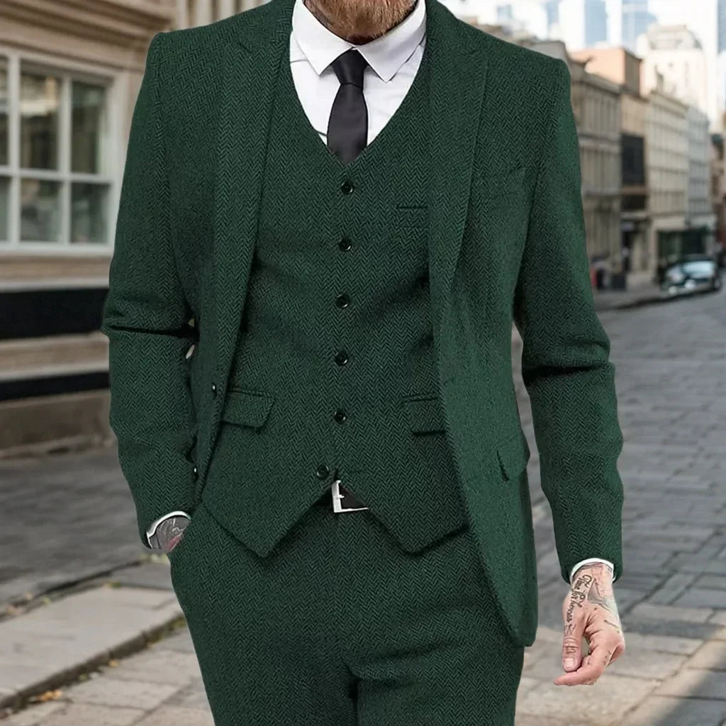 Men's Slim-Fit Herringbone Three-Piece Suit
