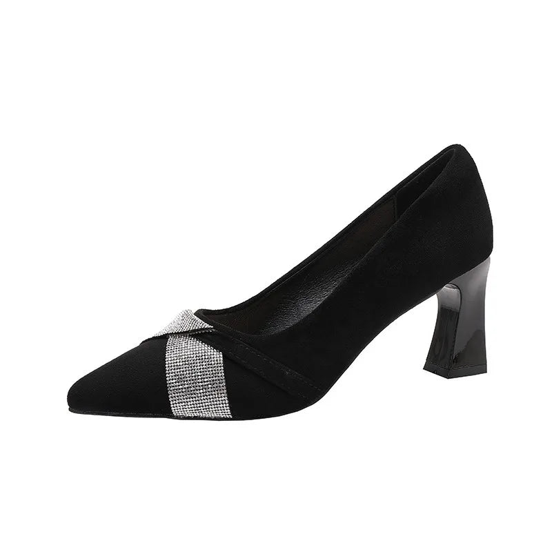 High Heels Pumps Black Block Rhinestone 5CM/7CM LADYLYS