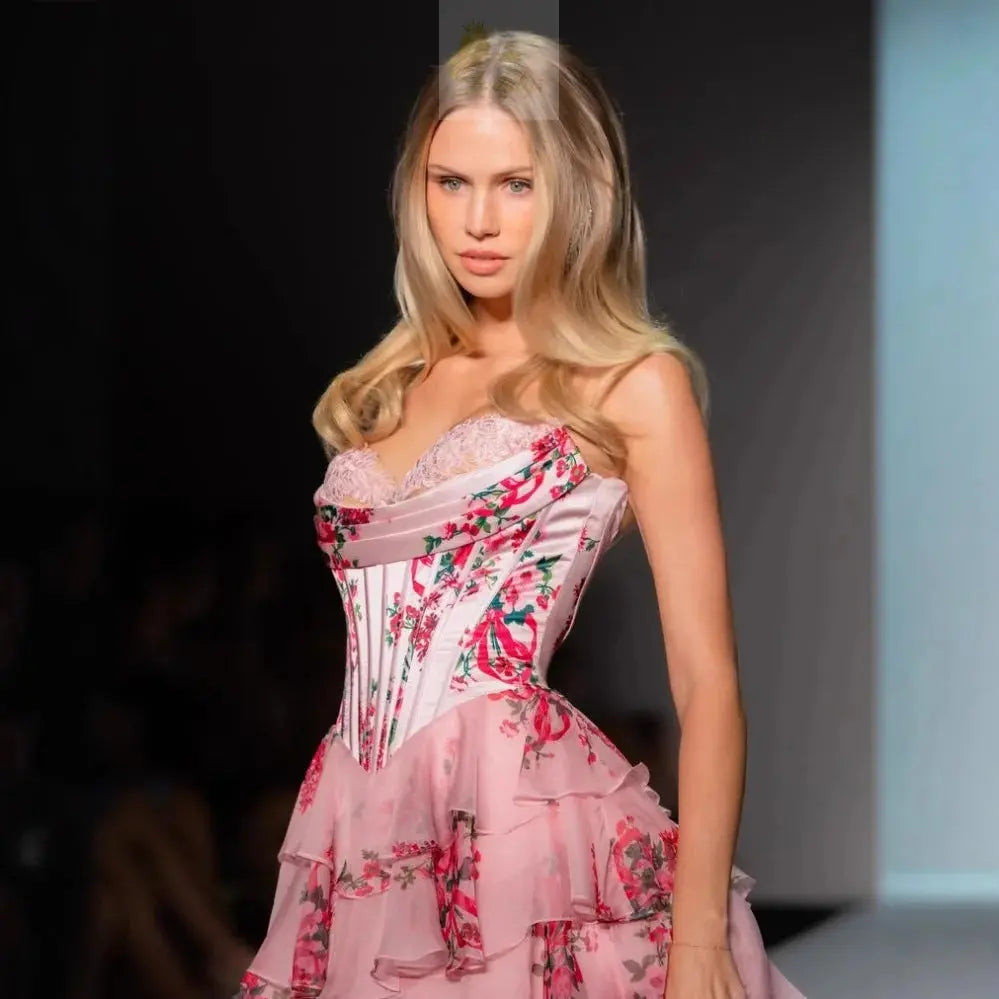 Summer Printed Casual Trendy Sleeveless Strapless Floor Length A-line Sexy Dresses LADYLYS