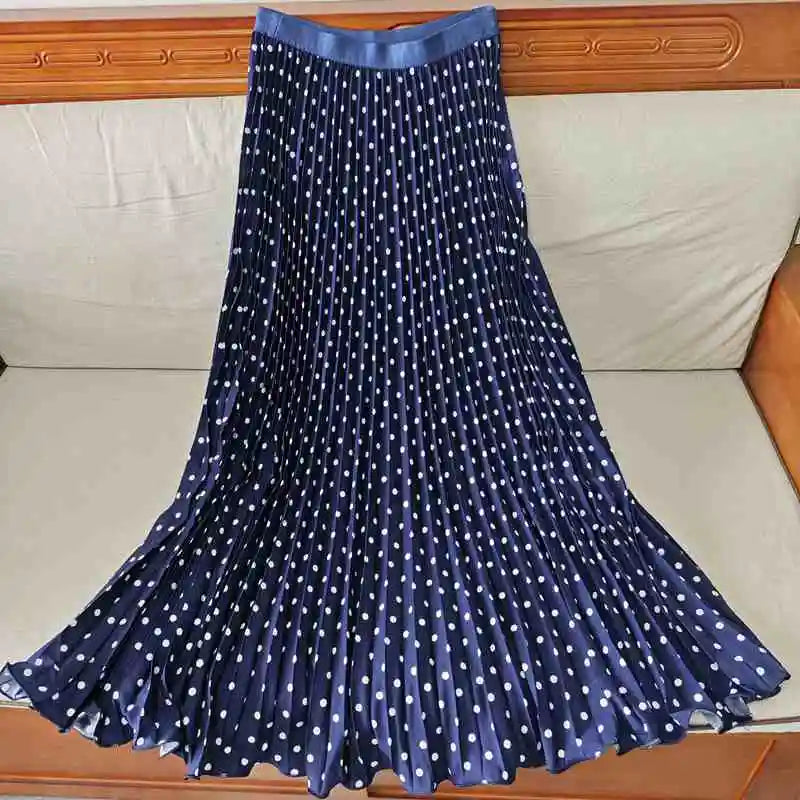 Polka Dot Pleated Long Skirt Women Fashion Elastic High Waisted Slim Dance Beach Skirt LADYLYS