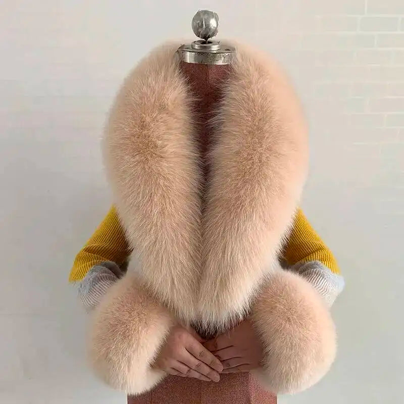 Women's Real Fur Collar and Cuffs Set, Fluffy Winter Scarf