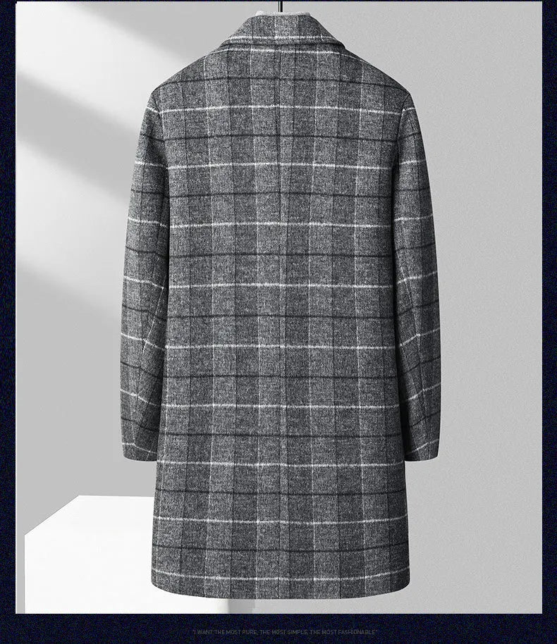 Men's Plaid Cashmere Trench Coat – Business Casual, Winter Luxury Outerwear