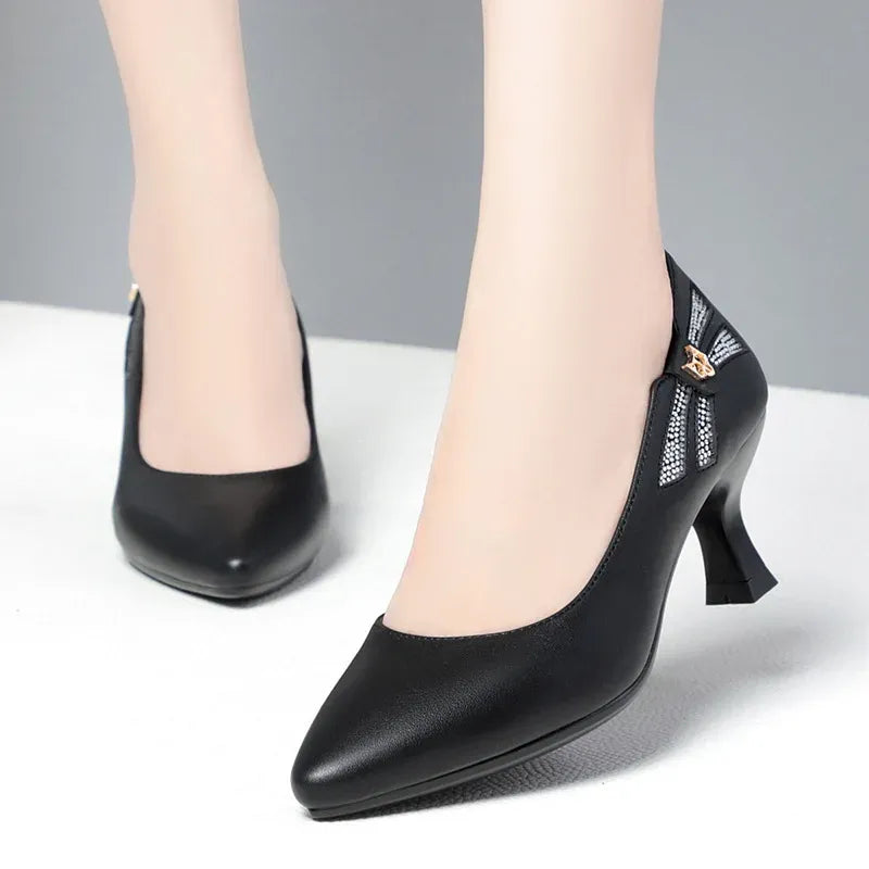 Women's Pointed-Toe Block Heel Pumps with Zip