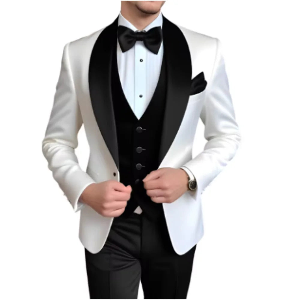 3-Piece Tuxedo with Scarf Lapel Smoking Suit LADYLYS