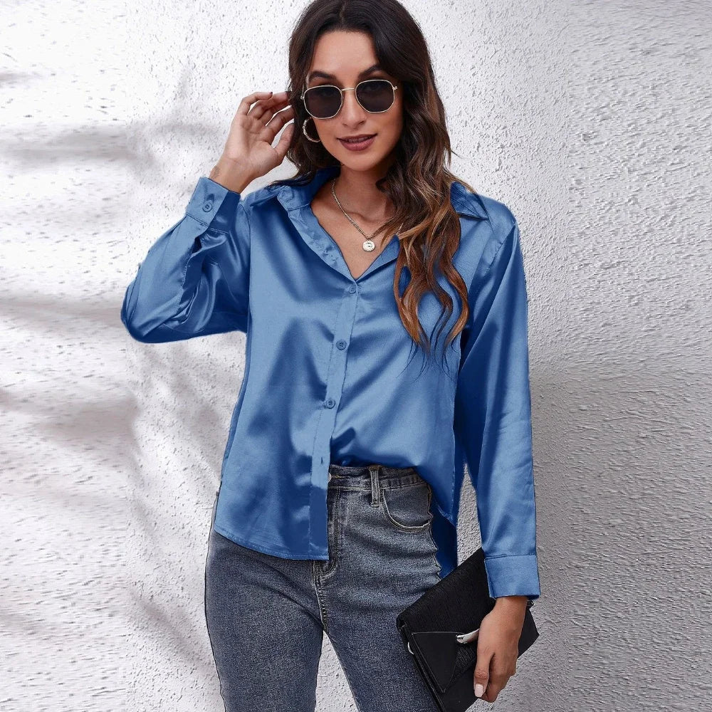Satin Blouse Shirts Clothing Tops Elegant Long Sleeve Spring Autumn