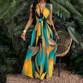 Temperament Printed Waist Cinching Dress, Summer V-neck Elegant LADYLYS