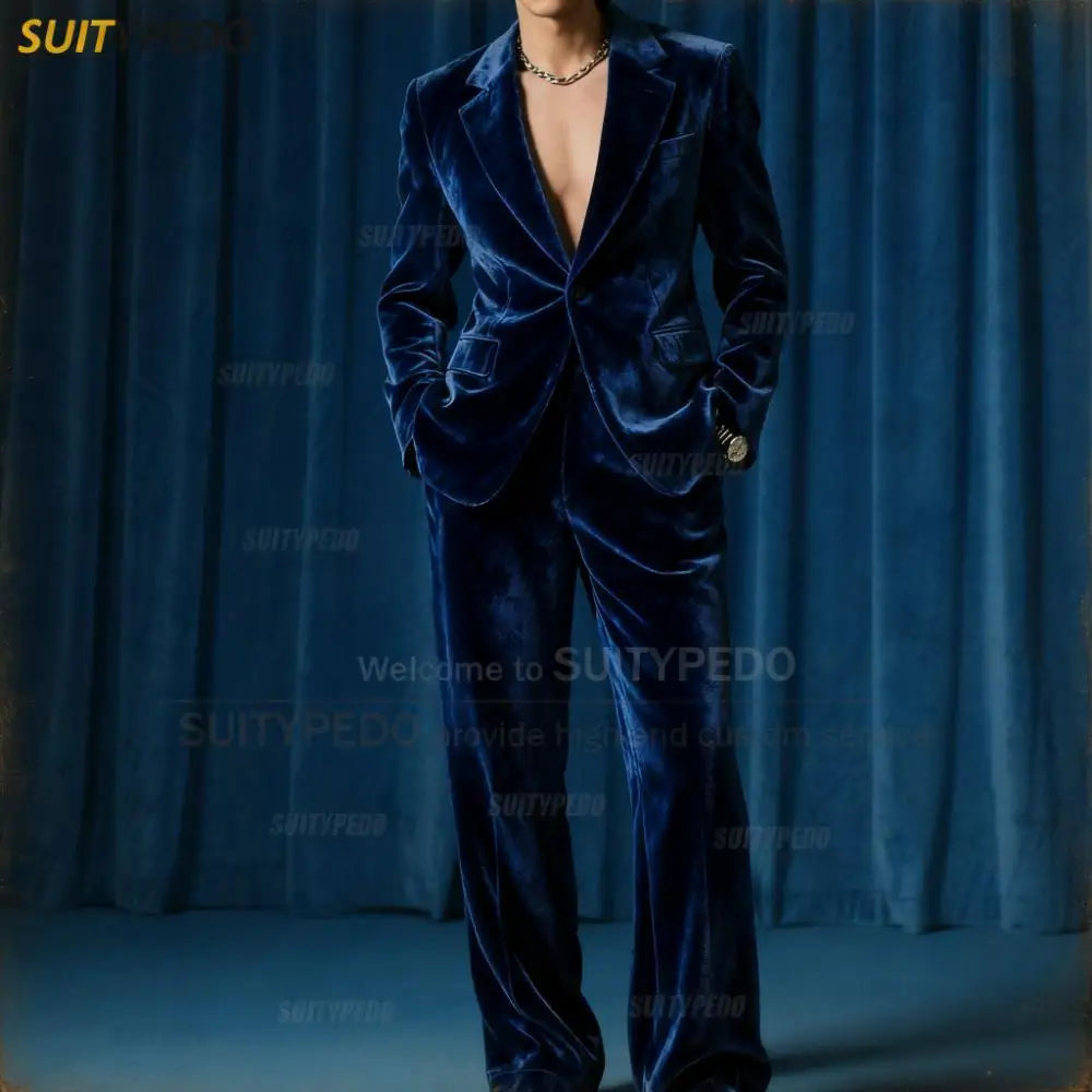 Men’s Velvet Two-Piece Tuxedo Suit for Weddings and Parties