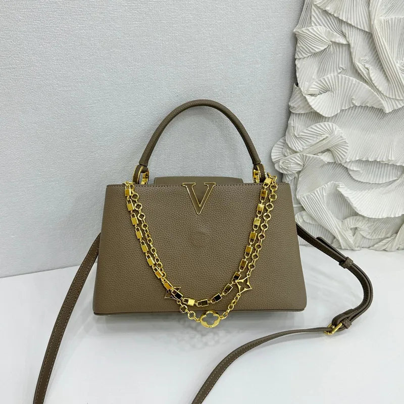 Luxury High-grade Women V-Shape Metal Chain Handbag LADYLYS