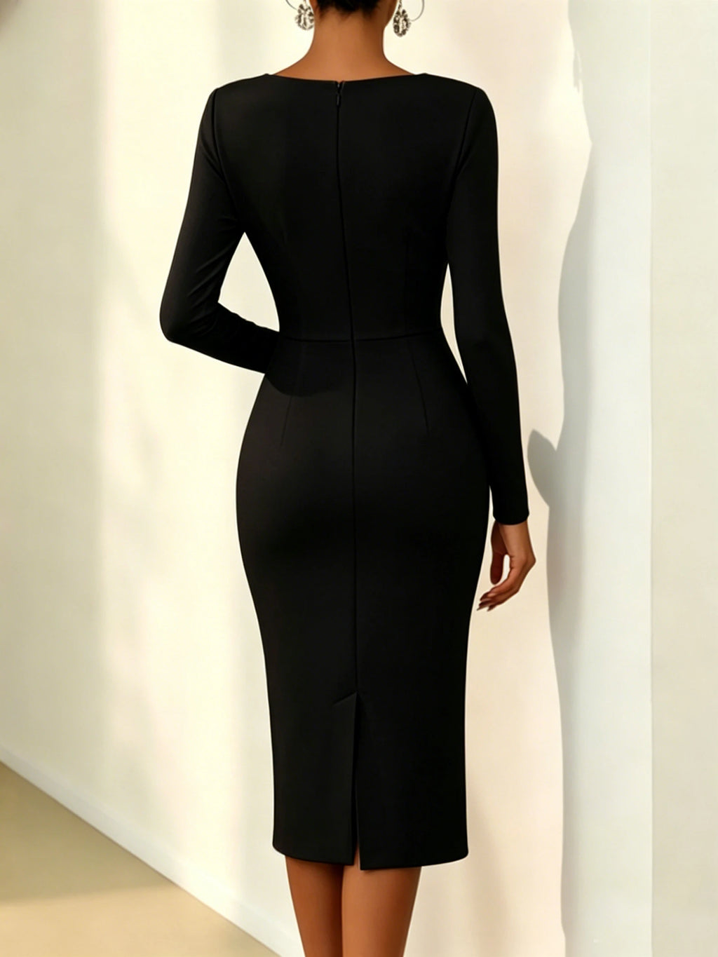 Long Sleeve Slim Dress – Skew Collar, Bodycon Fit, Elegant Evening