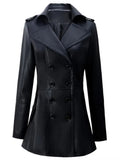 Women's Fitted Faux Leather Blazer – Double-Breasted, Elegant Office Jacket
