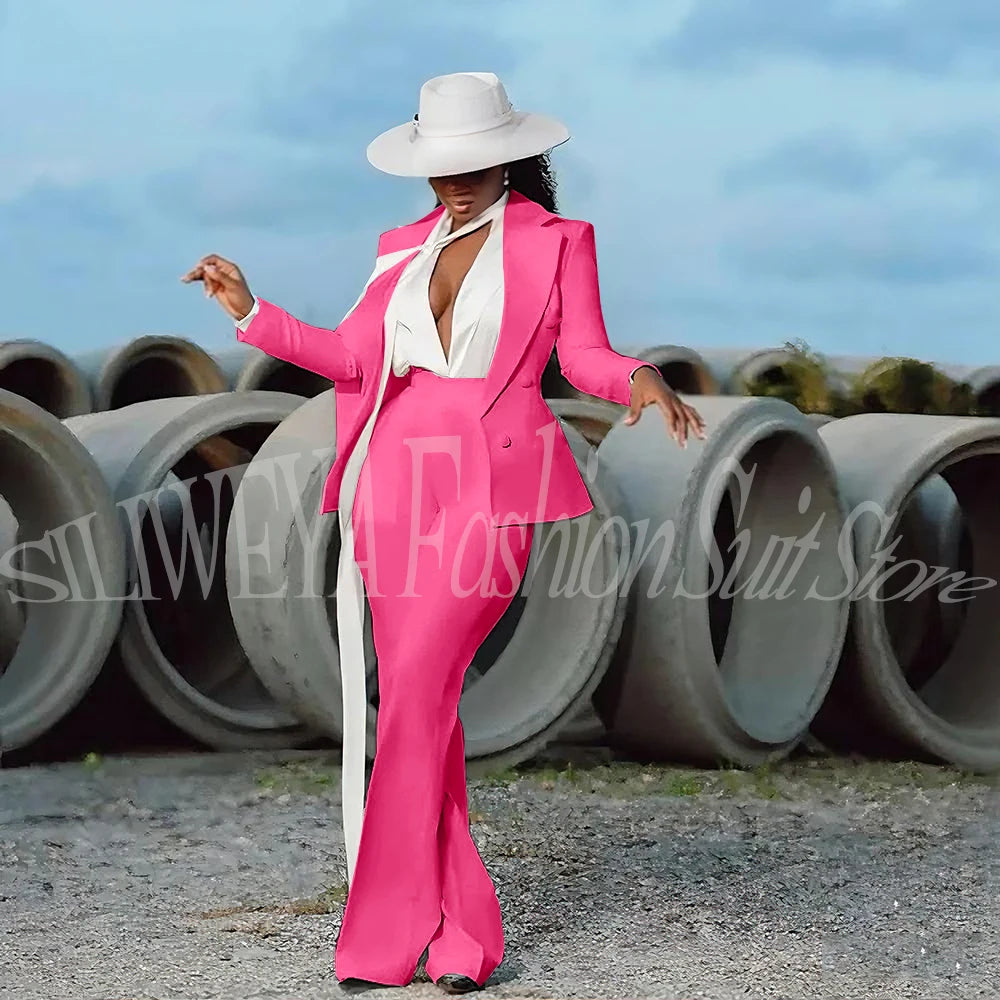Women's 2-Piece Tuxedo Suit – Double Breasted V-Neck Blazer & Pants | Office, Wedding & Evening