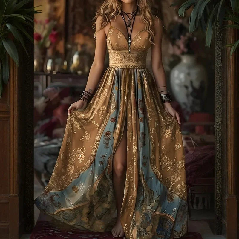 Sexy Spaghetti Strap Long  Summer Fashion Floral Print Maxi Dresses Elegant LADYLYS