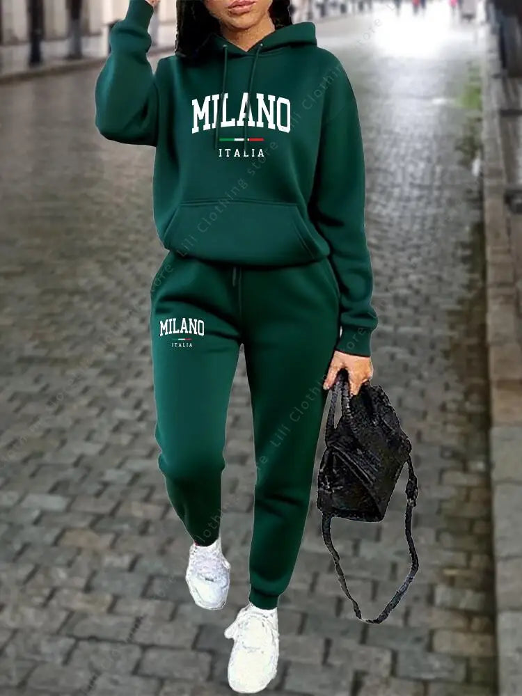 MILANO Women's Premium Hoodie & Sweatpant Tracksuit — 2-Piece Autumn Winter Outfit