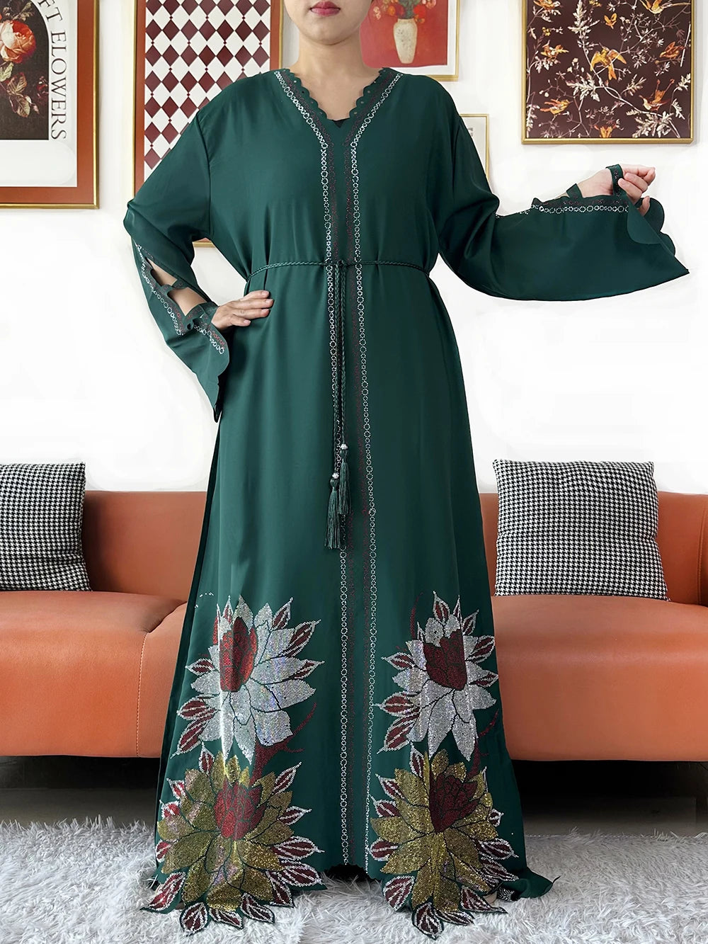 Muslim Party Dress Chiffon Diamond Long Sleeve Casual LADYLYS