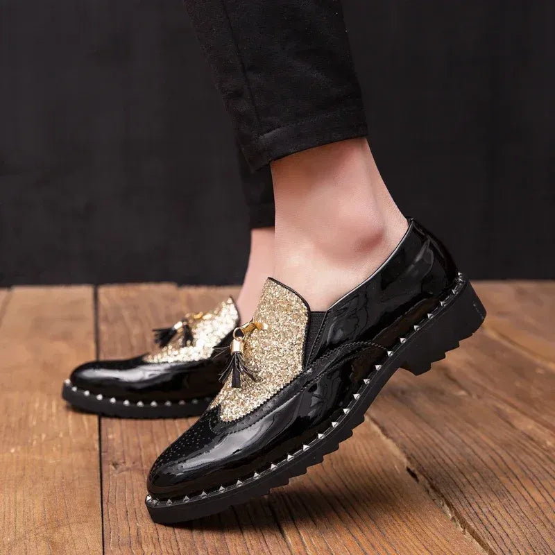 Men's Sequin Loafers in Black & Black Gold