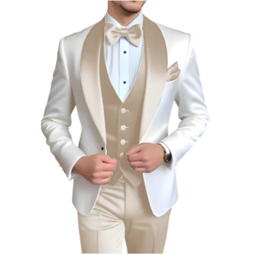 3-Piece Tuxedo with Scarf Lapel Smoking Suit LADYLYS